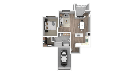 a 3d rendering of a floor plan of a house with a car