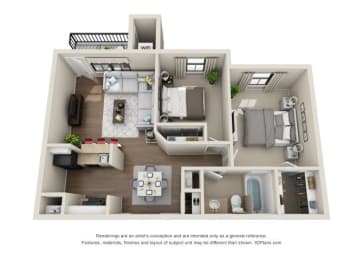 a floor plan of a 1 bedroom apartment with a bathroom and a balcony