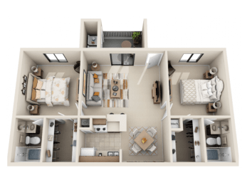 a 3d floor plan of a 1 bedroom apartment