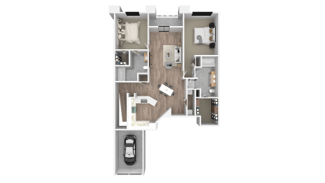 a floor plan of a house with a bedroom and a car