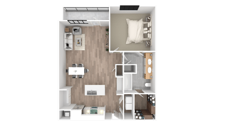 a floor plan of a bedroom with a bathroom and a living room