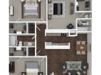 a furnished floor plan of a 1 bedroom apartment