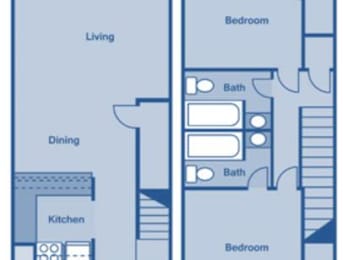 A blueprint of a house with labeled rooms.