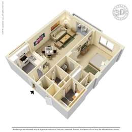 A 3D floor plan of a real estate property.
