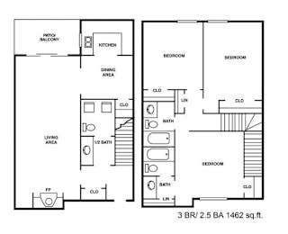 A floor plan of a 2.5 bedroom apartment.