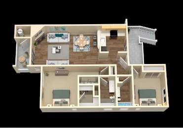 a 3d drawing of a floor plan of a house