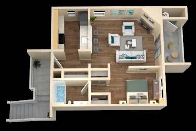 a 3d drawing of a room with a wood floor