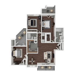 A detailed 3D floor plan of a multi-level residential property.
