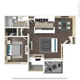 A floor plan of a house with a living room, kitchen, and bathroom.
