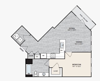 A floor plan of a house with a living room, dining room, and two bedrooms.