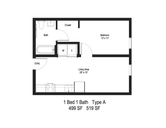 1-Bed - Type A Floor Plan at Moraine, Tacoma, WA 98402