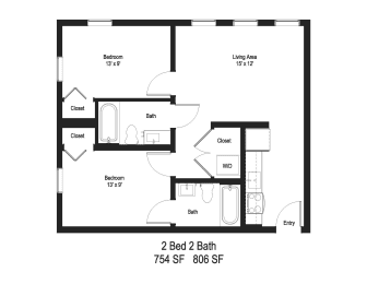 2 Bedroom Floor Plan at Moraine, Tacoma, WA