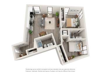Two Bedroom 2 Bathroom Floor Plan at Brookland Apartments, Portland, Oregon
