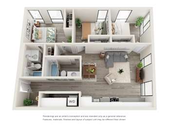 Three Bed 2 Bath Floor Plan at Brookland Apartments, Portland, OR 97202