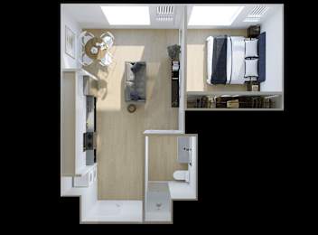 A bathroom with a sink, toilet, and a mirror.
