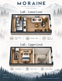 A real estate advertisement for a property in Tacoma, Washington, showcasing two loft levels with modern, northwest living.