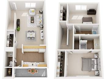 2 Bed 2 Bath Floor Plan at Alder Creek Apartments, Washington