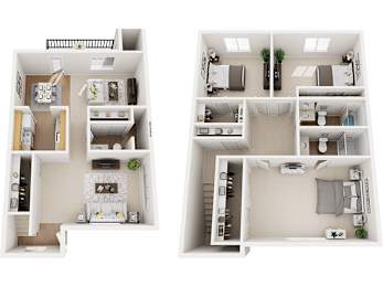 3 Bedroom 2 Bath Floor Plan at Alder Creek Apartments, Vancouver, WA 98682