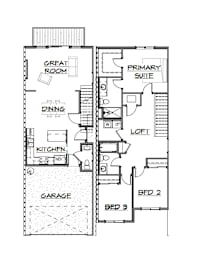 A floor plan of a two-bedroom apartment with a garage.