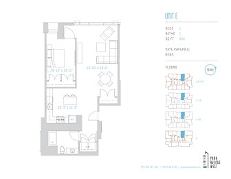 One bedroom floor plan with living and dining areas at Park Avenue West Apartments, Oregon