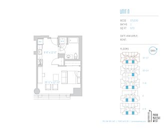 A floor plan of a unit with a studio bathroom and 1 bedroom.