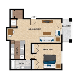 Floor Plan  1 bed 1 bath A at The Bristol Apartments, Greenville