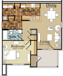 Floor Plan  a floor plan of a town house with a kitchen and a living room