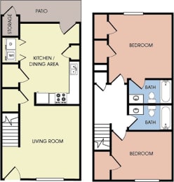 Floor Plan  2 Bedroom Townhome at Greens of Concord, Concord, NC