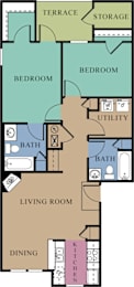 2 Bedroom with fireplace Floor Plan at The Regency, Manassas, VA, 20109