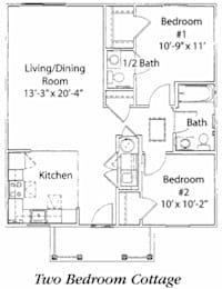 a floor plan of a house with two bedrooms and a living room