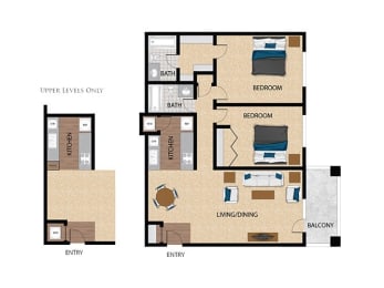Floor Plan  2 bed 2 bath at The Bristol Apartments, Greenville, SC, 29601