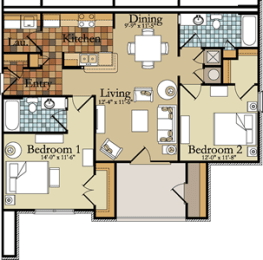 Floor Plan  a floor plan of a home with bedrooms and a large living room