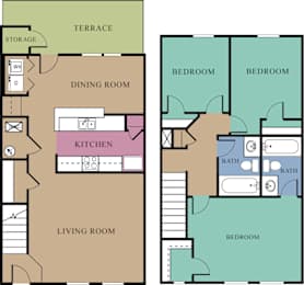 3 Bedroom - A  With Fireplace Floor Plan at The Regency, Virginia, 20109