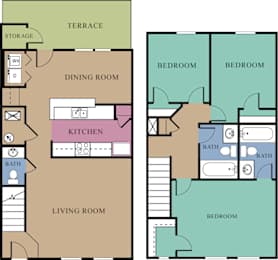 3 Bedroom - B With Fireplace Floor Plan at The Regency, Manassas, Virginia