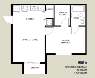 Floor Plan  a floor plan of a Large One Bedroom Apartment