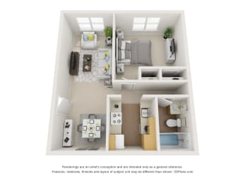 1x1 Floor Plan at Bradley Square, North Charleston