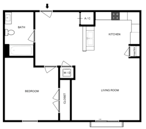 a drawing of a floor plan of a house with a bedroom and a living room