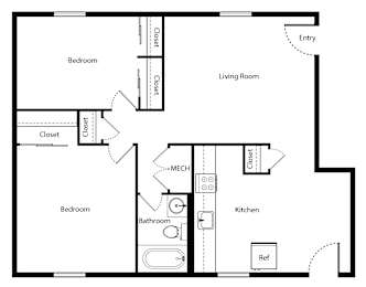 2 Bedroom Floor Plan at Northside Hills Apartments, Griffin, GA