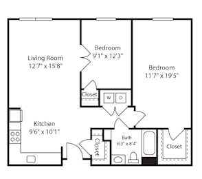2 Bed 1 Bath Glenview IV at Gardens of Traville, Rockville, Maryland