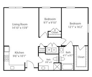 2 Bed 1 Bath Glenview VIII at Gardens of Traville, Rockville, MD, 20850