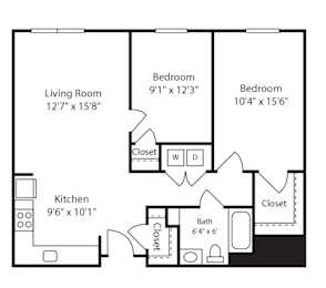 2 Bed 1 Bath Glenview IX at Gardens of Traville, Rockville, MD