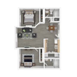 Floor Plan  a floor plan of a two bedroom apartment with a fireplace and a balcony
