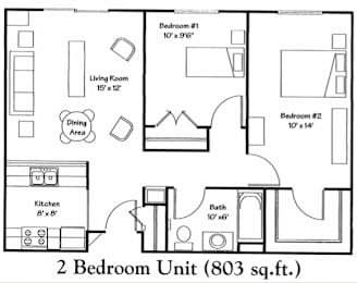2 Bedroom Floor Plan at Carolina Springs Apartments, 27510