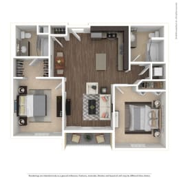 a 2 bedroom floor plan with a bathroom and a living room  at Timber Ridge, Minnesota