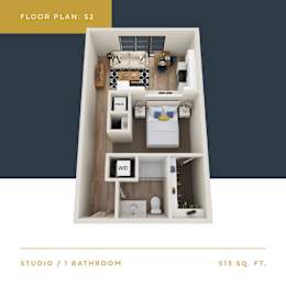 S2 Floor Plan | 513 Sq. Ft. at Converge KC Uptown, Kansas City