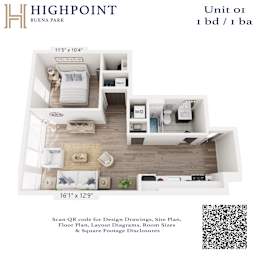 A floor plan for a Highpoint Buena Park unit or bed/ba