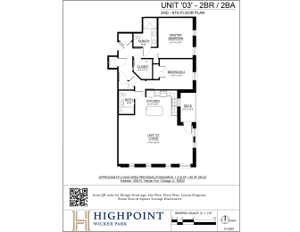 A black and white image of a 2nd floor plan for a unit at Highpoint Wicker Park.