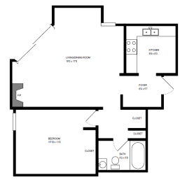1 Bedroom, 1 Bathroom Floor Plan at 1801 N. Dayton