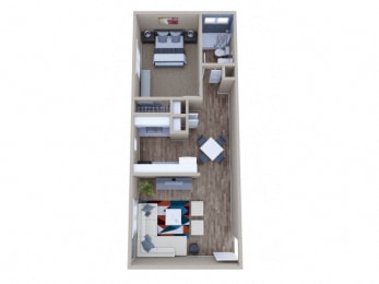 a floor plan with a bedroom and a living room