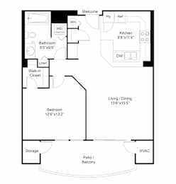 A floor plan of a home with a living room, dining room, kitchen, and bathroom.